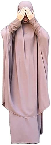 Muslimisches Zweiteiliges Gebetskleid für Frauen Abaya Kleid Islamischer Naher Osten Dubai Türkei Maxi Abaya Kaftan mit voller Länge Hijab Kleid Rosa Einheitsgröße von Bohen