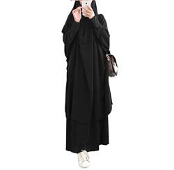 Muslimisches Zweiteiliges Gebetskleid für Frauen Abaya Kleid Islamischer Naher Osten Dubai Türkei Maxi Abaya Kaftan mit voller Länge Hijab Kleid Schwarz Einheitsgröße von Bohen