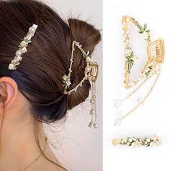 Bohend Blume Blatt Haarklaue Perlen Dicke Haarspange Hochzeit Makramee Kopfclips Stark Groß Haarstyling-Zubehör für Frauen Mädchen (2) von Bohend