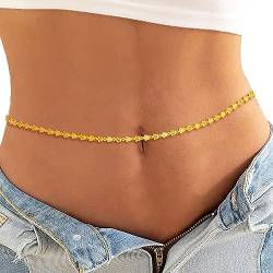 Bohend Gold Blume Körperkette Korn Ausgeschnitten Solide Taillenkette Einstellbar Bauchkette Party-Strand-Bikini für Frauen und Mädchen von Bohend