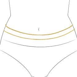 Bohend Gold Geschichtet Körperketten Mode Wasserwelligkeit Taillenkette Perlen Mehrschichtig Bauchketten Party-Strand-Bikini für Frauen und Mädchen von Bohend