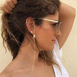 Bohend Mode Strass Glaskette Gold Star Gesichtsmaskenkette Frauen Sonnenbrillen Kette Zubehör Für Glas und Gesichtsmasken (2 PCS) von Bohend