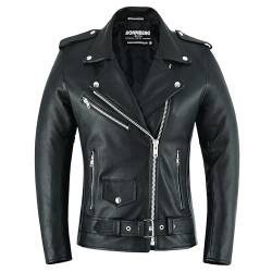 Bohmberg Damen Lederjacke Echtleder Retro Biker Jacke Brandostyle (L, Schwarz) von Bohmberg