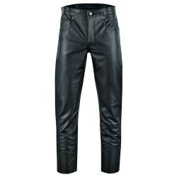 Bohmberg Herren Lederhose Exclusive Premium Lederjeans aus Voll-Rindsleder Motorradhose Bikerhose mittlere Leibhöhe Schwarz Gr.32W / 32L von Bohmberg