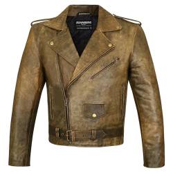 Bohmberg Herren Lederjacke Anilinleder Rockabilly Chopper Retro Biker Leder Jacke Rocker Brandostyle (L) von Bohmberg