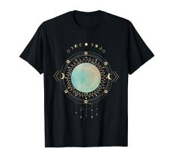 Sonne mit Traumfänger und goldener Mondphasen-Illustration T-Shirt von Boho T-Shirt
