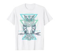 Turqoise Owl Perched With Geometric Shapes Premium T-Shirt von Boho T-Shirt