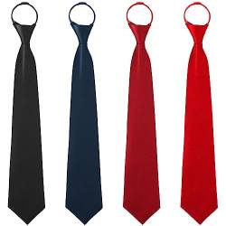 Bohrma 4 Stück Herren Krawatte Set Reißverschluss Krawatte Bereits Gebundene Krawatten mit Gummizug Schmalen Krawatte für Herren Verstellbarer Krawatte im Satin Finish mit Reißverschluss von Bohrma