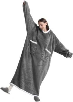 Boikey Hoodie Decke mit Ärmeln Kuscheldecke Decke mit Ärmeln und Kapuze - Flauschige Hoodie Decke Damen warme Pullover Decke zum Anziehen Erwachsene,Grau von Boikey