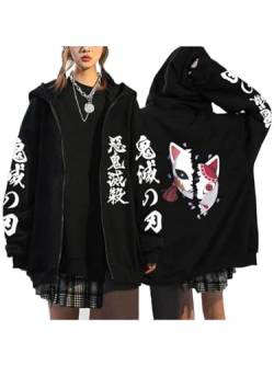 Bokerom Anime Demon Slayer Cosplay Sweatshirt Unisex Schwarz Kapuzen Print Zip Up Hoodie Cardigan Jacke (Black 2,X-L) von Bokerom