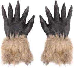 Bokerom Wolf Paw Handschuhe Halloween Kostüm Party Handschuhe grau behaarte Werwolf Kralle Manschetten Hände Monster Tier Hand Pfoten Kostüm Zubehör für Kinder Erwachsene von Bokerom