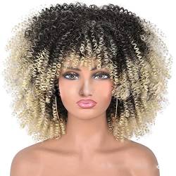 Lange lockige Afro-Perücke mit Pony für schwarze Frauen Afro Bomb Kinky Curly Hair Wig Volle und weiche synthetische Perücken 18 Zoll (L) von Bokerom