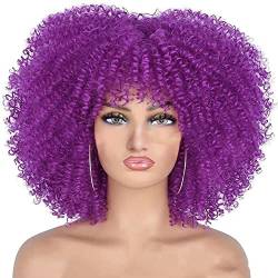 Lange lockige Afro-Perücke mit Pony für schwarze Frauen Afro Bomb Kinky Curly Hair Wig Volle und weiche synthetische Perücken 18 Zoll (M) von Bokerom