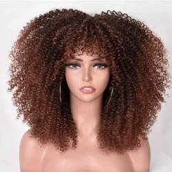 Lange lockige Afro-Perücke mit Pony für schwarze Frauen Afro Bomb Kinky Curly Hair Wig Volle und weiche synthetische Perücken 18 Zoll (V) von Bokerom
