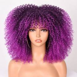 Lange lockige Afro-Perücke mit Pony für schwarze Frauen Afro Bomb Kinky Curly Hair Wig Volle und weiche synthetische Perücken 18 Zoll (X) von Bokerom