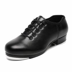 Herren Schnürschuh Schwarz Tap Schuhe Leder Oxford Tanzschuh, Schwarz, 42 EU von Bokimd