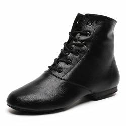 Schwarz Leder Jazz Stiefel Geteilte Sohle Tanzschuhe für Erwachsene Frauen Männer, Schwarz, 8.5 Women/7.5 Men von Bokimd