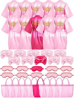 Bokon 40 Stück Mädchen Spa Party Supplies 10 Geburtstag Squad Prinzessin Robe 10 Tragetaschen 10 Stirnbänder 10 Spa Masken für Geburtstag, Rosa, Rosarot, 8 von Bokon