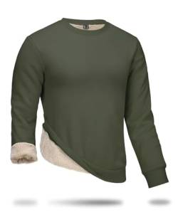 Boladeci Fleece Pullover Herren Sweatshirt ohne Kapuze Rundhals Winter Thermo Weiches Baumwolle Langarmshirts für Männer Pullover Armeegrün L von Boladeci