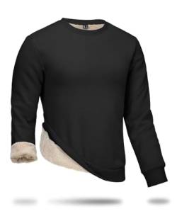 Boladeci Fleece Pullover Herren Sweatshirt ohne Kapuze Rundhals Winter Thermo Weiches Baumwolle Langarmshirts für Männer Pullover Schwarz L von Boladeci