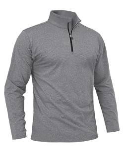 Boladeci Pullover Herren Winter Half Zip Langarm Thermoshirt Fleeceshirt Troyer Kragen Atmungsaktiv Funktionsshirt für Männer Hellgrau 2XL von Boladeci