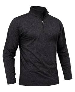 Boladeci Pullover Herren Winter Half Zip Langarm Thermoshirt Fleeceshirt Troyer Kragen Atmungsaktiv Funktionsshirt für Männer Schwarz 2XL von Boladeci