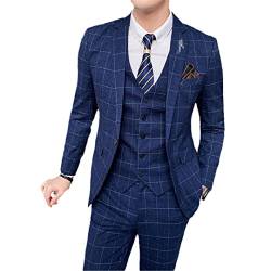 (Jacke + Weste + Hose) Herren Plaid Formal Anzug Retro Anzug 3-teilig, Tz130 Blue Stripe, XL von Bollrllr