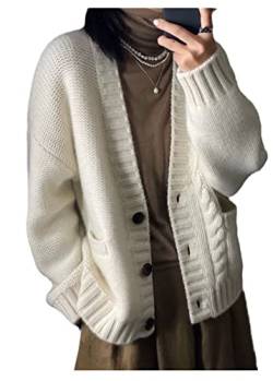 Bollrllr Cashmere Cardigan Damen Korean Loose Wool Knit Sweater, White, L von Bollrllr