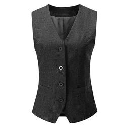 Bollrllr Damen Anzugweste Vintage Fischgrätenmuster Tweed Weste Casual Formal Weste, Schwarz , 46 von Bollrllr