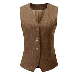 Bollrllr Damen Anzugweste Vintage Fischgrätenmuster Tweed Weste Casual Formal Weste, champagnerfarben, 42 von Bollrllr