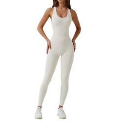 Bollrllr Damen-Einteiler, nahtlos, Yoga, Tanz, Bauchkontrolle, Fitness, Workout, Stretch, Einteiler, Creme-Aprikose, 38 von Bollrllr