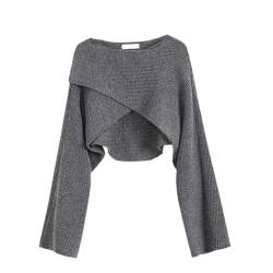 Bollrllr Frauen Kurze Pullover Pullover 2023 Herbst Gestrickte Lange Ärmel Unregelmäßigen Pullover Gray One Size von Bollrllr