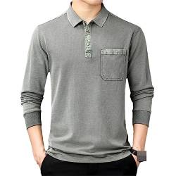 Bollrllr Herren Frühling Herbst Vintage Poloshirt Baumwolle Langarm Casual Business T-Shirt Grau GN 3XL von Bollrllr