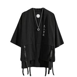Bollrllr Sommer Herren Haori Cardigan Kimono Hemd Samurai Japanisches Kleid Robe Lose Yukata Mantel Streetwear Schwarz Asiatisch Größe L von Bollrllr