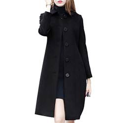 Damen Lang British Style Herbst Wollmantel Fleece Wintermantel Damen Strickjacke Schwarz Futter L von Bollrllr