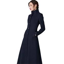 Damen Wollmantel Winter Elegant Wolljacke Slim Lang Wolle Trenchcoat Dicke Thermo Tops Vintage Kleid Mantel Schwarz XL von Bollrllr