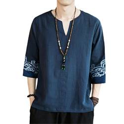 Herren Japanisches Kimono Kurzarm Shirt Besticktes T-Shirt Japan Harajuku Shirt Cardigan Kleidung Farbe 2 M von Bollrllr