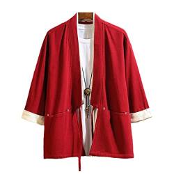 Herren Strickjacke Japanische Kimono Samurai Bekleidung Jacke Herren Kimono Hemd Yukata Haori Freizeitjacke Rot Asien XXL 68 bis 73kg von Bollrllr