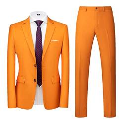 Herrenanzug 2-teiliges Set Herren Anzug Set Herren Slim Trauzeugen Abschlussball Anzug Zwei Knöpfe Business Anzug Jacke Weste Hose, Orange, S von Bollrllr