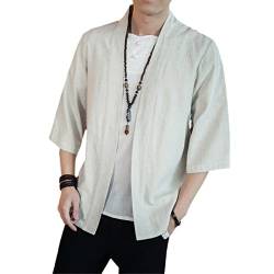 Japanische Herren Strickjacke Kimono Traditionelle Japanische Samurai Streetwear Yukata Herren Hemd Herren Kimono Hemd Beige 2L von Bollrllr
