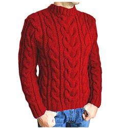 Winter Casual Weich Bequem Pullover Pullover Dicker Warm Handgestrickt Herren Pullover Hellrot 4XL von Bollrllr