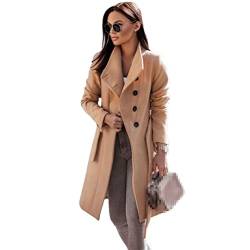 Winter Lang Windbreaker Wollmantel Damen Gürtel Einreihig Casual Bürokleidung Langarm Slim Fit Mantel Khaki L von Bollrllr