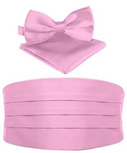 BomGuard Herren Kummerbund 3er Set Schärpe Fliege Einstecktuch, rosa von BomGuard