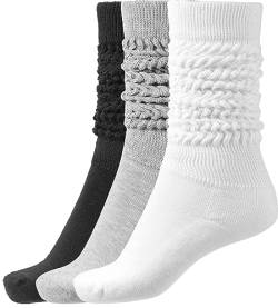 BomKinta Slouch Socken Damen Oberschenkelhohe Stiefelsocken Weiche Scrunch Socken Größe 38-45, Schwarz Weiß Grau -3 Paris, Einheitsgröße von BomKinta