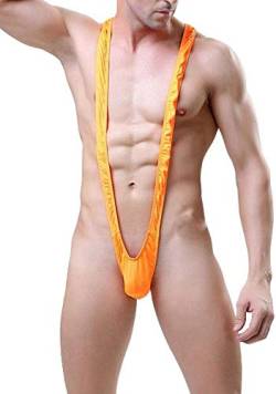 Bommi Fairy Borat Mankini Herren Wäsche-Badeanzug Thong Swimsuit Straps Body Party-Kostüm Bikini für Männer Bademode für Herren Fun-Bodys Einteiler V Sling Partykleidung und Geschenke (Orange) von Bommi Fairy