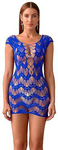 Bommi Fairy Damen Dessous Minikleid Netzstrumpfhosen Strumpfhosen Gestreifte Dessous Sexy Hüftrock Club Wear Party (Blau) von Bommi Fairy