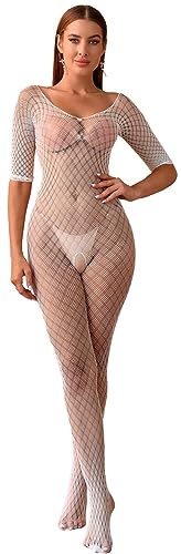 Bommi Fairy Damen Dessous Sexy Netzstrümpfe Ausgeschnittene Shapewear Reizwäsche Rückenstrumpfhosen Mesh Bodysuit (Weiß) von Bommi Fairy