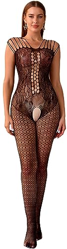 Bommi Fairy Damen Dessous Spaghetti-Träger Spitze Strümpfe Sexy Dessous Babydoll Bodysuit Cut Out Strumpfhosen Crotchless Bodycon (Schwarz) von Bommi Fairy