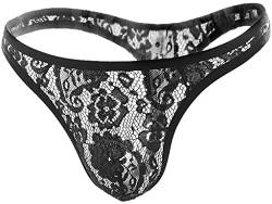 Bommi Fairy Herren Strings Tangas Unterwäsche Sexy Slips G-String Spitzenmuster Männer Unterhose Slips Briefs Pants Transparente Ultradünne(Schwarz-L) von Bommi Fairy