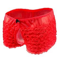 Bommi Fairy Männer gestaffelt Boxershorts Funny Boys Novelty Shorts elastische Trunks Dehnbare Taille Unterwäsche Mesh Spitze Blase Tasche atmungsaktiv und komfortabel (Rot) von Bommi Fairy